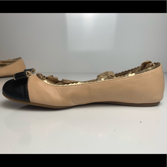 Coach Diore Leather Ballet Flats Cap Toe & Bow Color Block Slice On Shoes - Picture 8 of 16